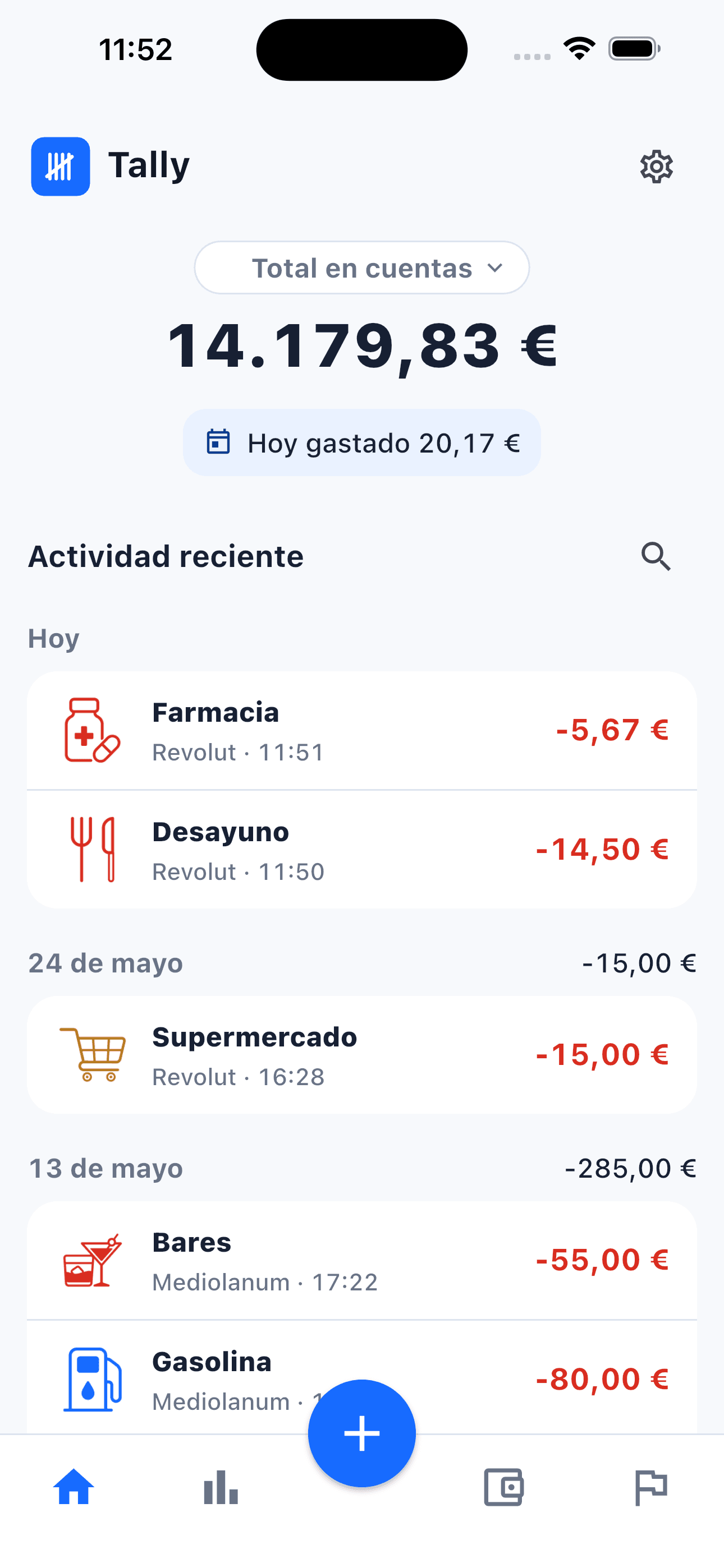 Pantalla principal de Tally en español